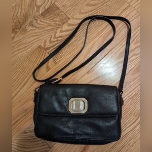 Danier Black Leather Crossbody Bag with Silver Hardware